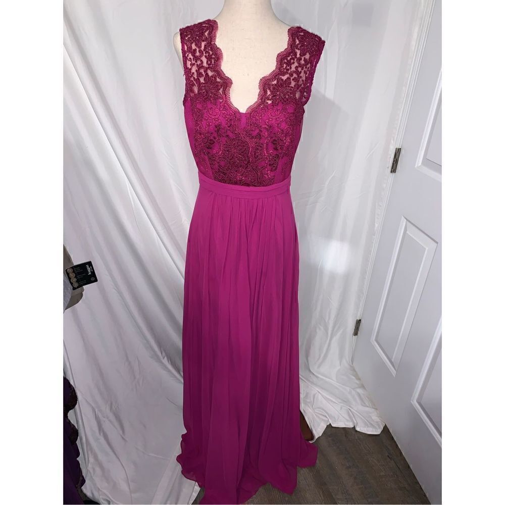 Fuchsia colored long dress with lace size 6
